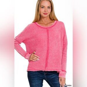 NWOT Zenana Pink Washed Baby Waffle Top Size M